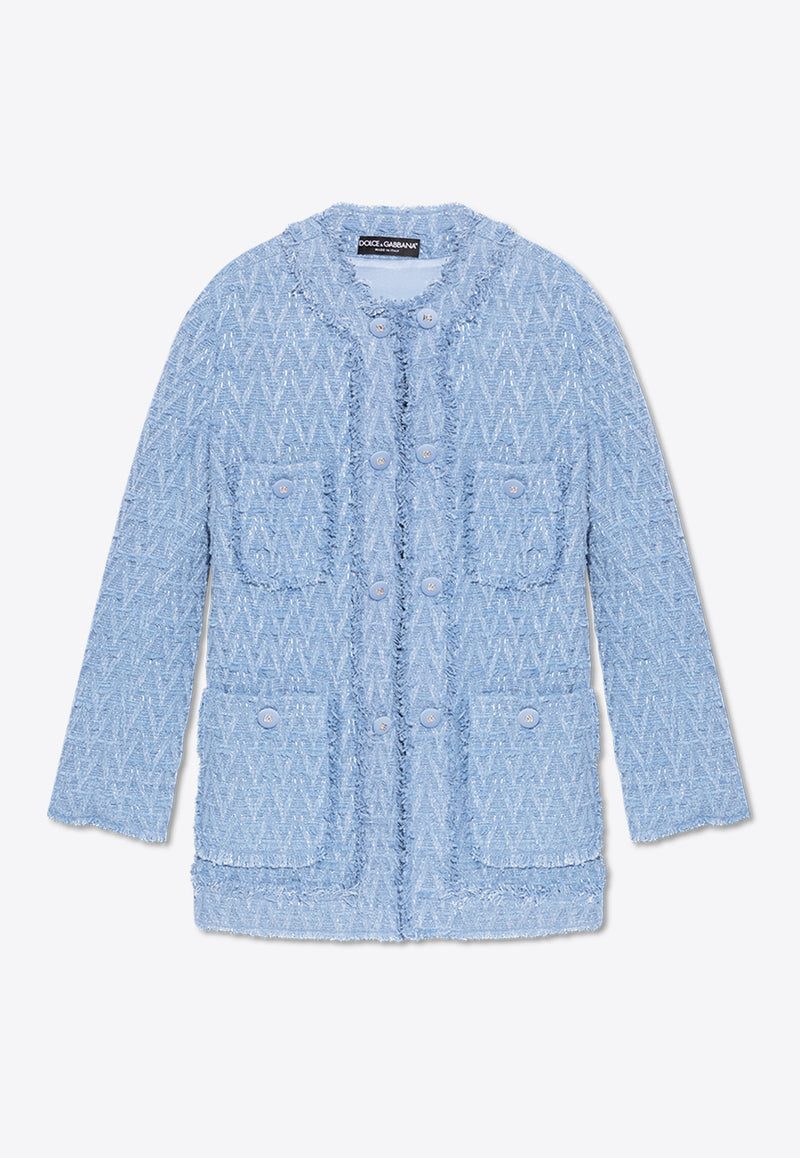 Dolce & Gabbana Single-Breasted Tweed Jacket Light Blue F29TYT GDCLV-F3981