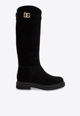 Dolce & Gabbana DG Logo Suede Knee-High Boots Black CU1141 AS915-80999