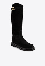 Dolce & Gabbana DG Logo Suede Knee-High Boots Black CU1141 AS915-80999