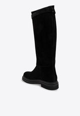 Dolce & Gabbana DG Logo Suede Knee-High Boots Black CU1141 AS915-80999