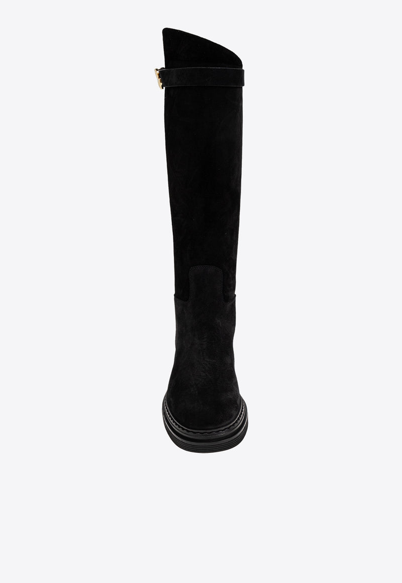 Dolce & Gabbana DG Logo Suede Knee-High Boots Black CU1141 AS915-80999