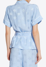 Dolce & Gabbana Silk Satin Logo Jacquard Pajama Shirt Light Blue F5G67T FJ1JO-F3981