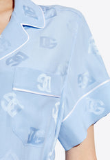 Dolce & Gabbana Silk Satin Logo Jacquard Pajama Shirt Light Blue F5G67T FJ1JO-F3981