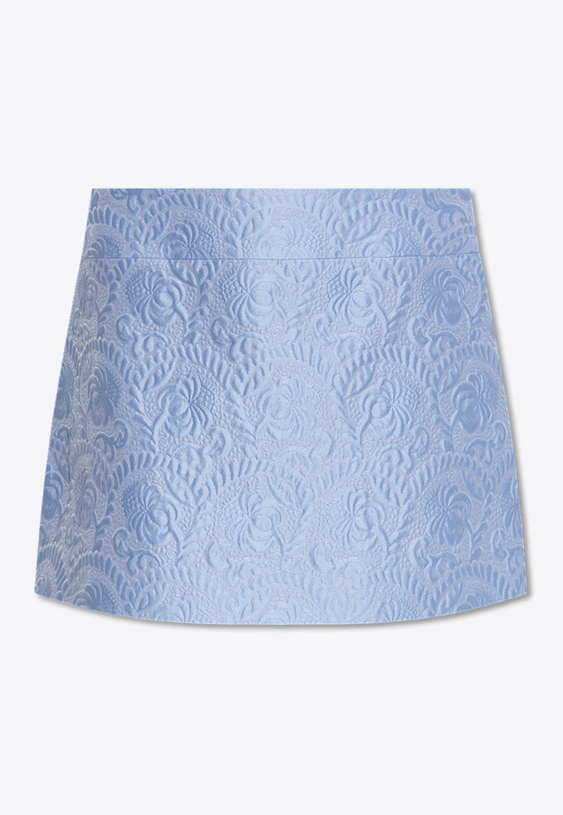 Dolce & Gabbana Floral Jacquard Mini Skirt Light Blue F4A8CT HJMOK-F3981