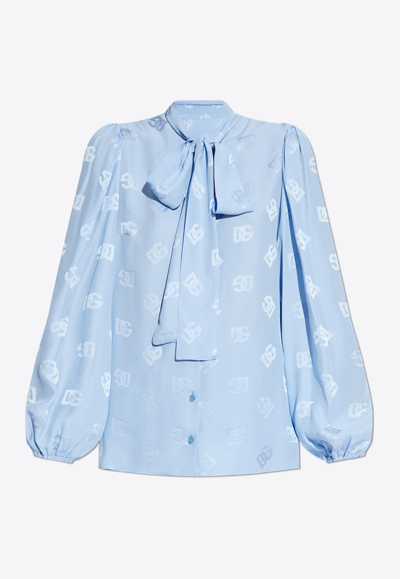 Dolce & Gabbana Silk Satin Logo Jacquard Shirt Light Blue F5Q44T FJ1JO-F3981