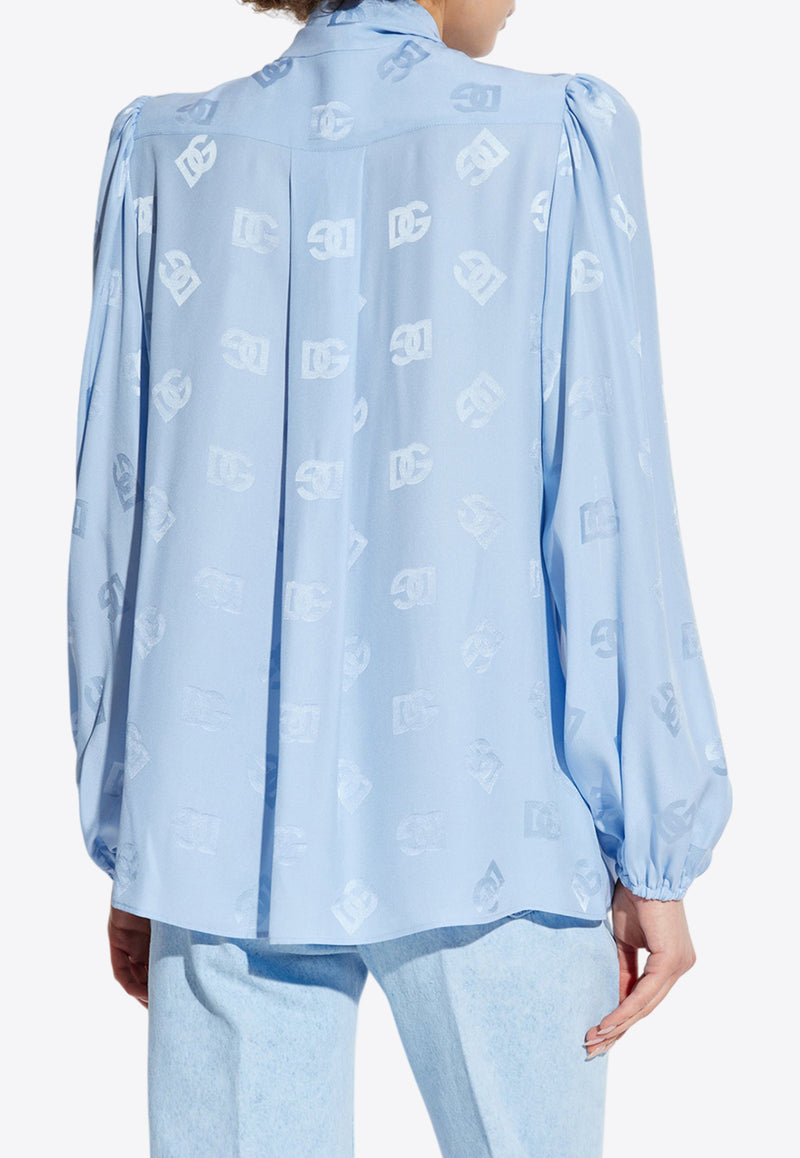 Dolce & Gabbana Silk Satin Logo Jacquard Shirt Light Blue F5Q44T FJ1JO-F3981