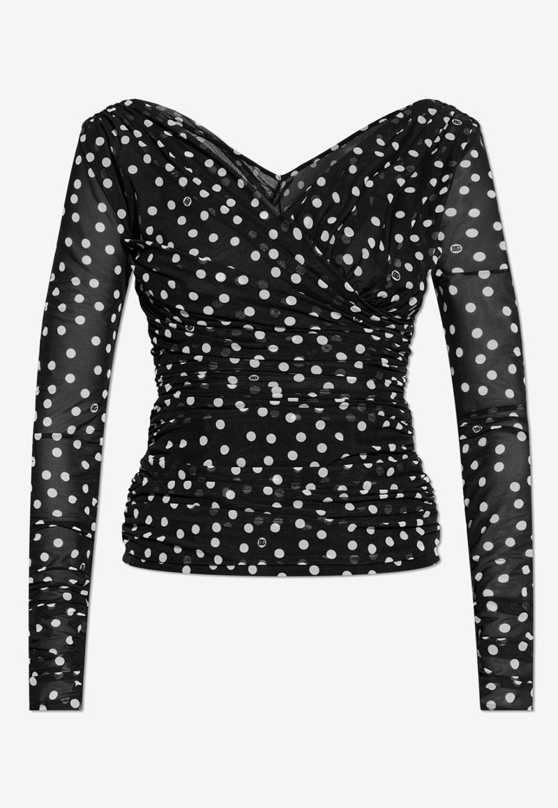 Dolce & Gabbana Polka Dot Tulle Wrap Top Black F7AB5T FSRP2-HNBDW