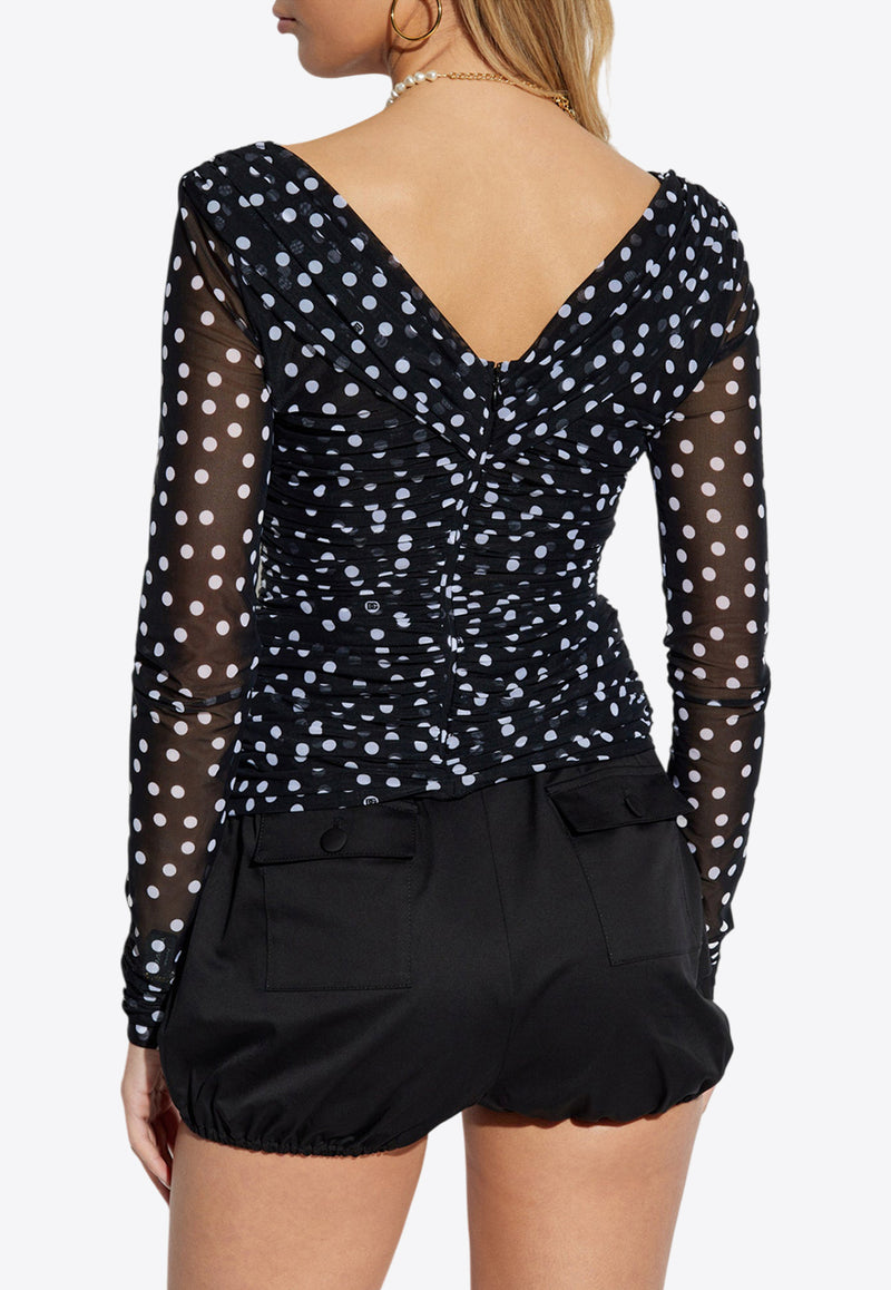 Dolce & Gabbana Polka Dot Tulle Wrap Top Black F7AB5T FSRP2-HNBDW