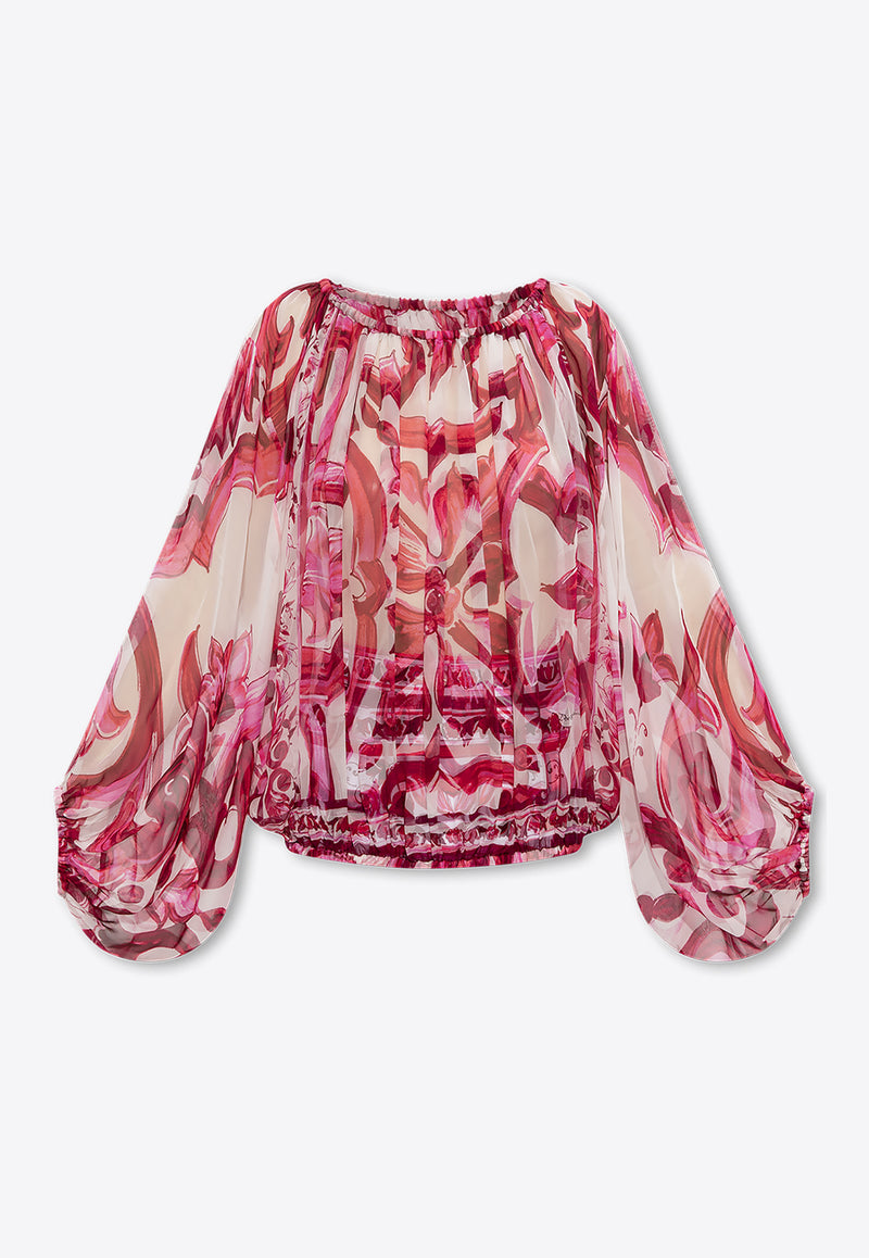 Dolce & Gabbana Majolica Print Chiffon Top Pink F72G7T HI1FO-HE3TN