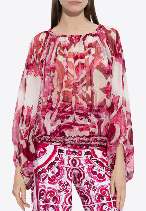 Dolce & Gabbana Majolica Print Chiffon Top Pink F72G7T HI1FO-HE3TN