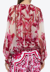 Dolce & Gabbana Majolica Print Chiffon Top Pink F72G7T HI1FO-HE3TN