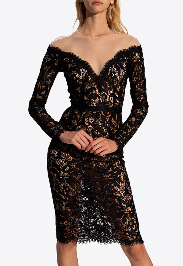 Dolce & Gabbana Floral Lace Sheer Dress Black F6R0AT FLMOK-N0000