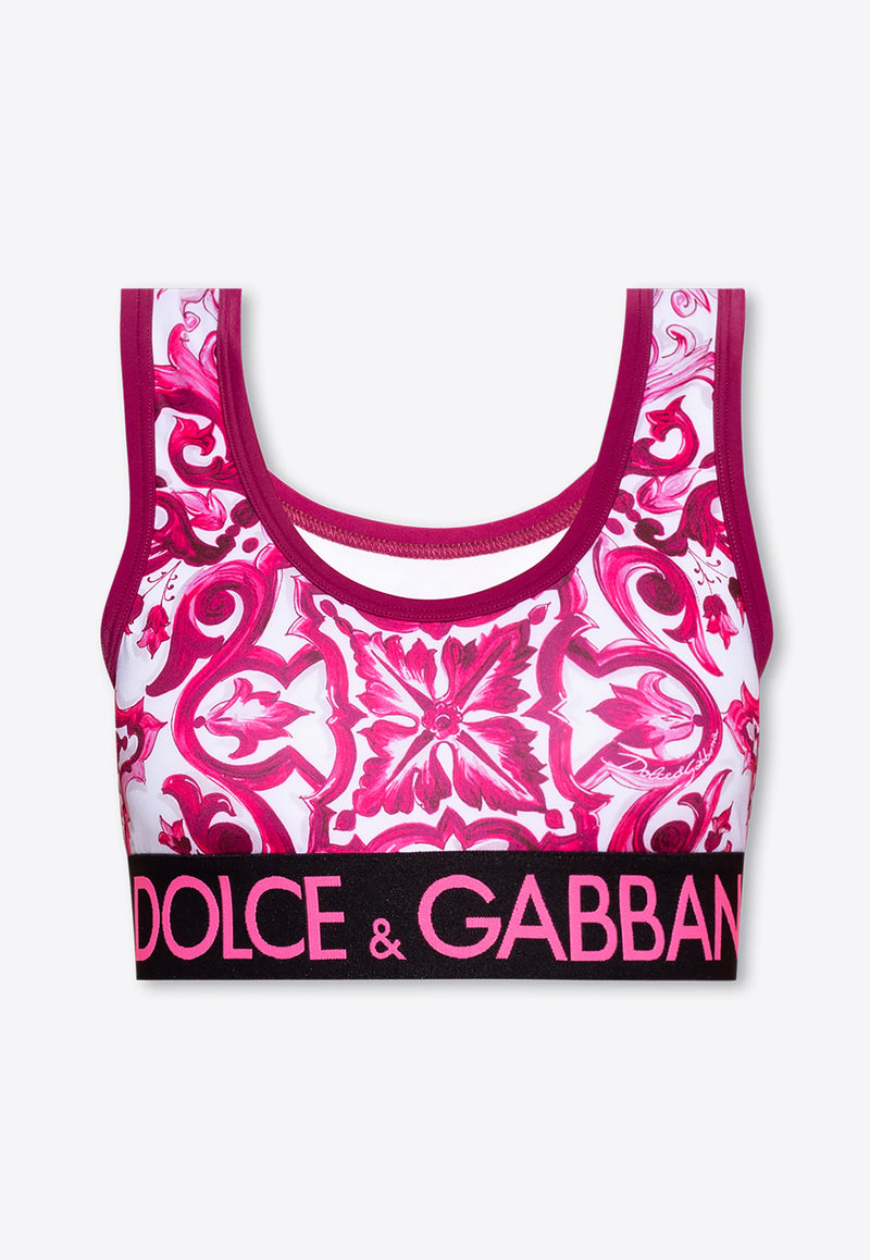 Dolce & Gabbana Majolica Print Cropped Top Pink F777YT FPG7B-H83TN