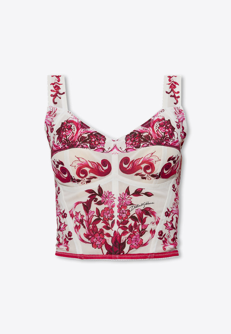 Dolce & Gabbana Majolica Print Bustier Top Pink F7W98T FPSH5-HE3TN