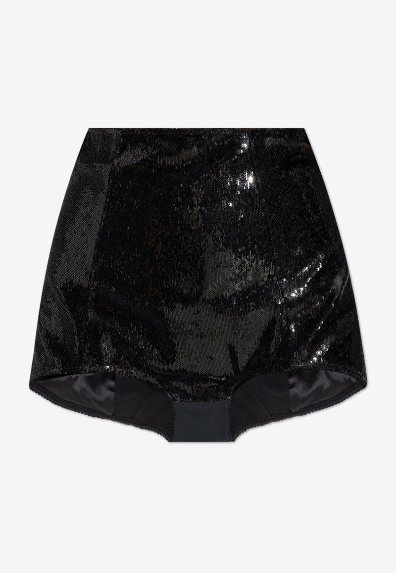 Dolce & Gabbana High-Rise Sequined Shorts Black FTABOT FLSIM-N0000