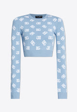 Dolce & Gabbana DG Logo Jacquard Cropped Sweater Light Blue FXI12T JFMGT-B0143