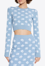 Dolce & Gabbana DG Logo Jacquard Cropped Sweater Light Blue FXI12T JFMGT-B0143