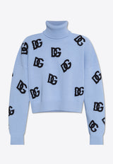 Dolce & Gabbana DG Logo Inlay Turtleneck Sweater Light Blue FXW04T JCVZL-B0143