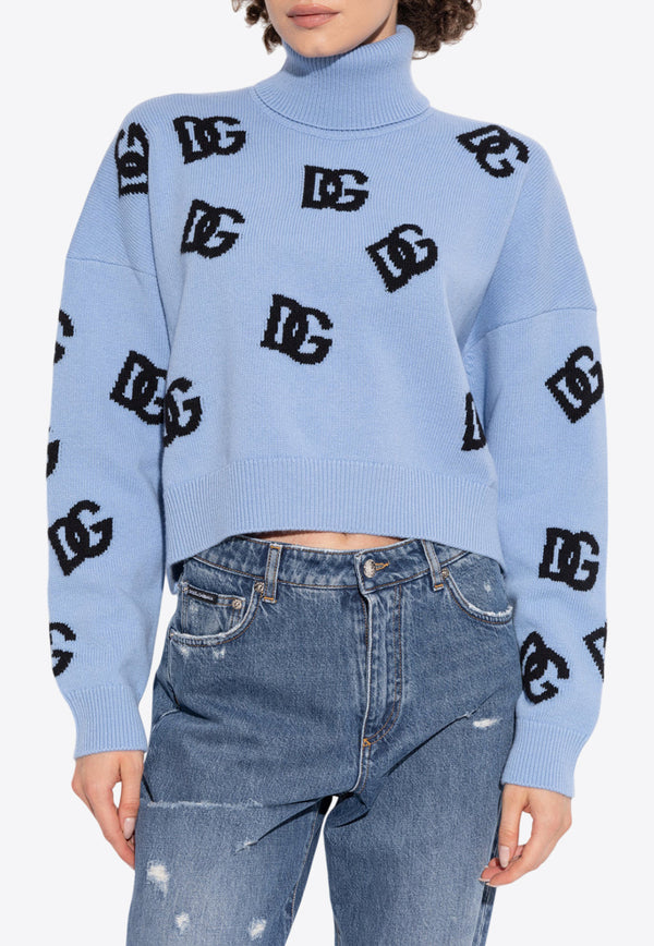 Dolce & Gabbana DG Logo Inlay Turtleneck Sweater Light Blue FXW04T JCVZL-B0143