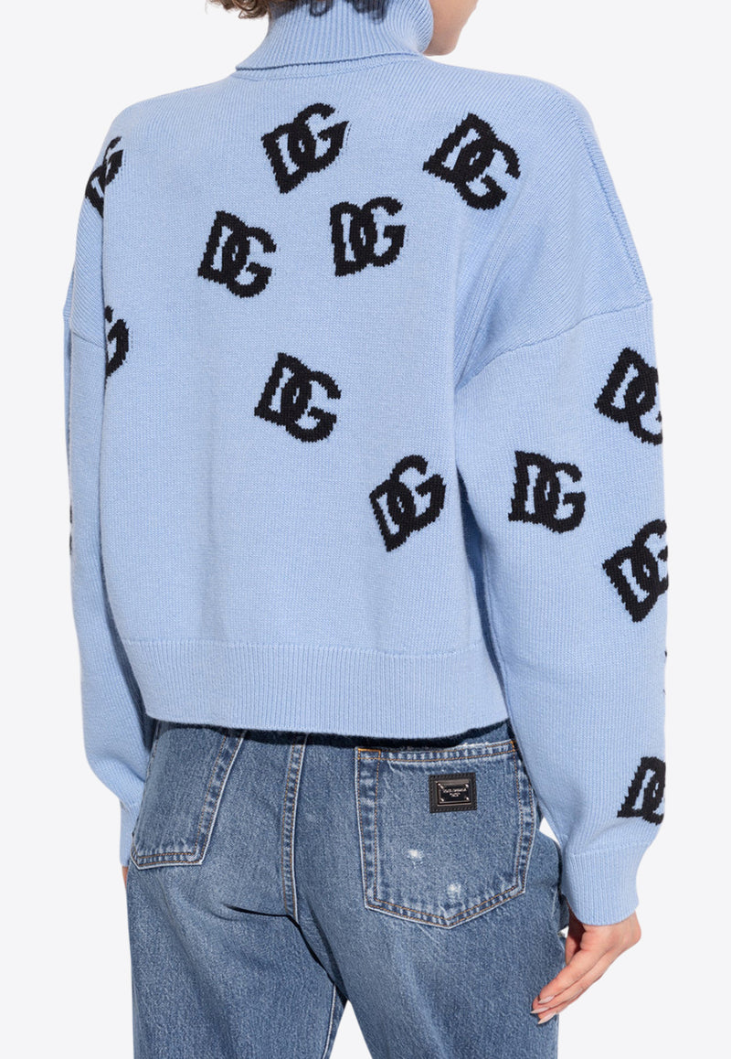 Dolce & Gabbana DG Logo Inlay Turtleneck Sweater Light Blue FXW04T JCVZL-B0143