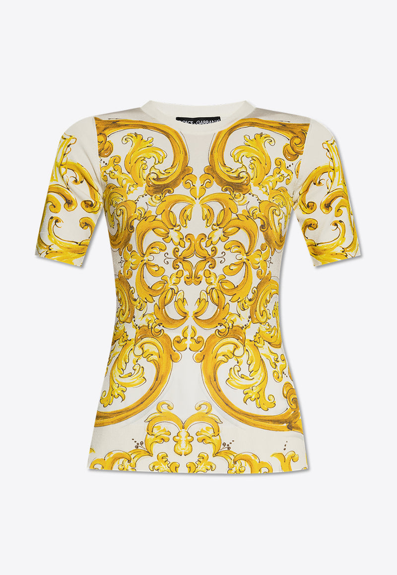 Dolce & Gabbana Majolica Print T-shirt Yellow FXX13T JAHKI-HG3TN