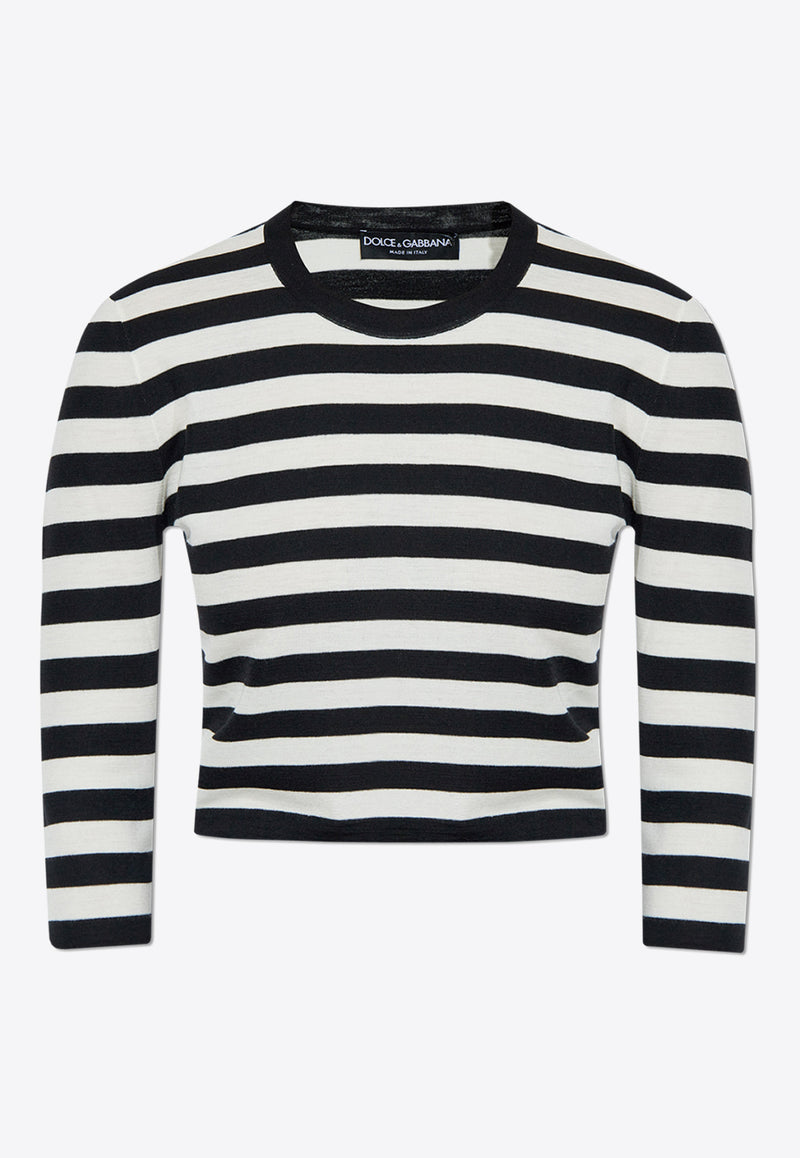 Dolce & Gabbana Striped Wool Cropped Sweater Monochrome FXX44T JCVY2-N0002