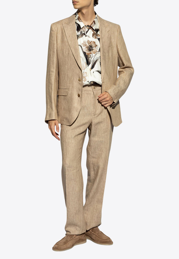 Dolce & Gabbana Single-Breasted Linen Blazer Beige G2NW0T FU4L0-S8230