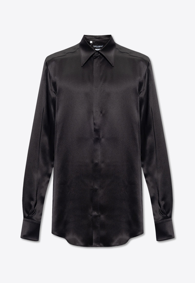 Dolce & Gabbana Long-Sleeved Silk Shirt Black G5JL8T FU1AU-N0000