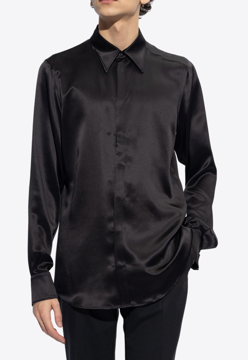 Dolce & Gabbana Long-Sleeved Silk Shirt Black G5JL8T FU1AU-N0000