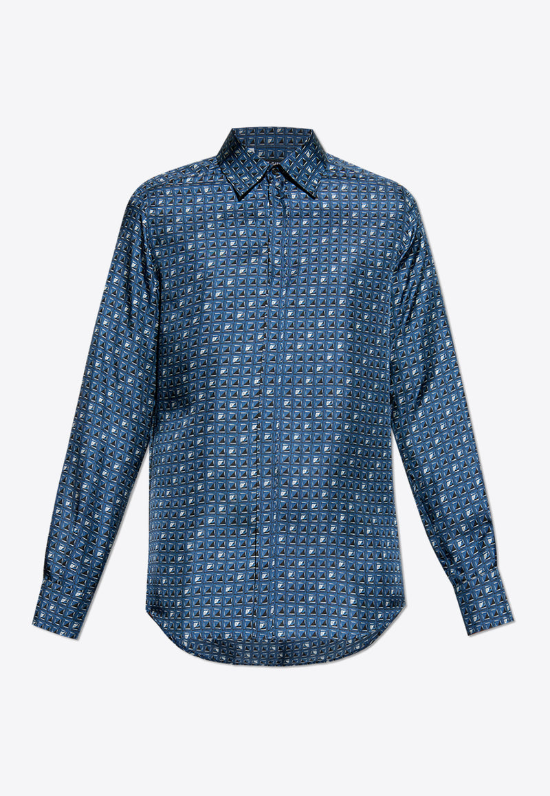 Dolce & Gabbana Tie Print Button-Up Silk Shirt Blue G5MA3T IS1V7-HB5GA