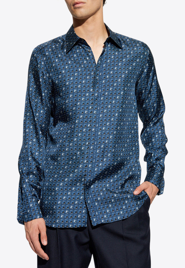 Dolce & Gabbana Tie Print Button-Up Silk Shirt Blue G5MA3T IS1V7-HB5GA