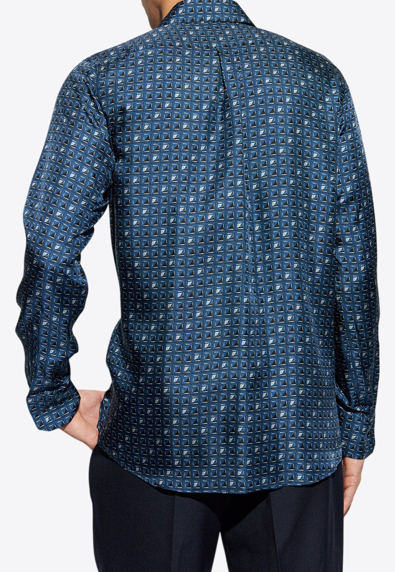 Dolce & Gabbana Tie Print Button-Up Silk Shirt Blue G5MA3T IS1V7-HB5GA