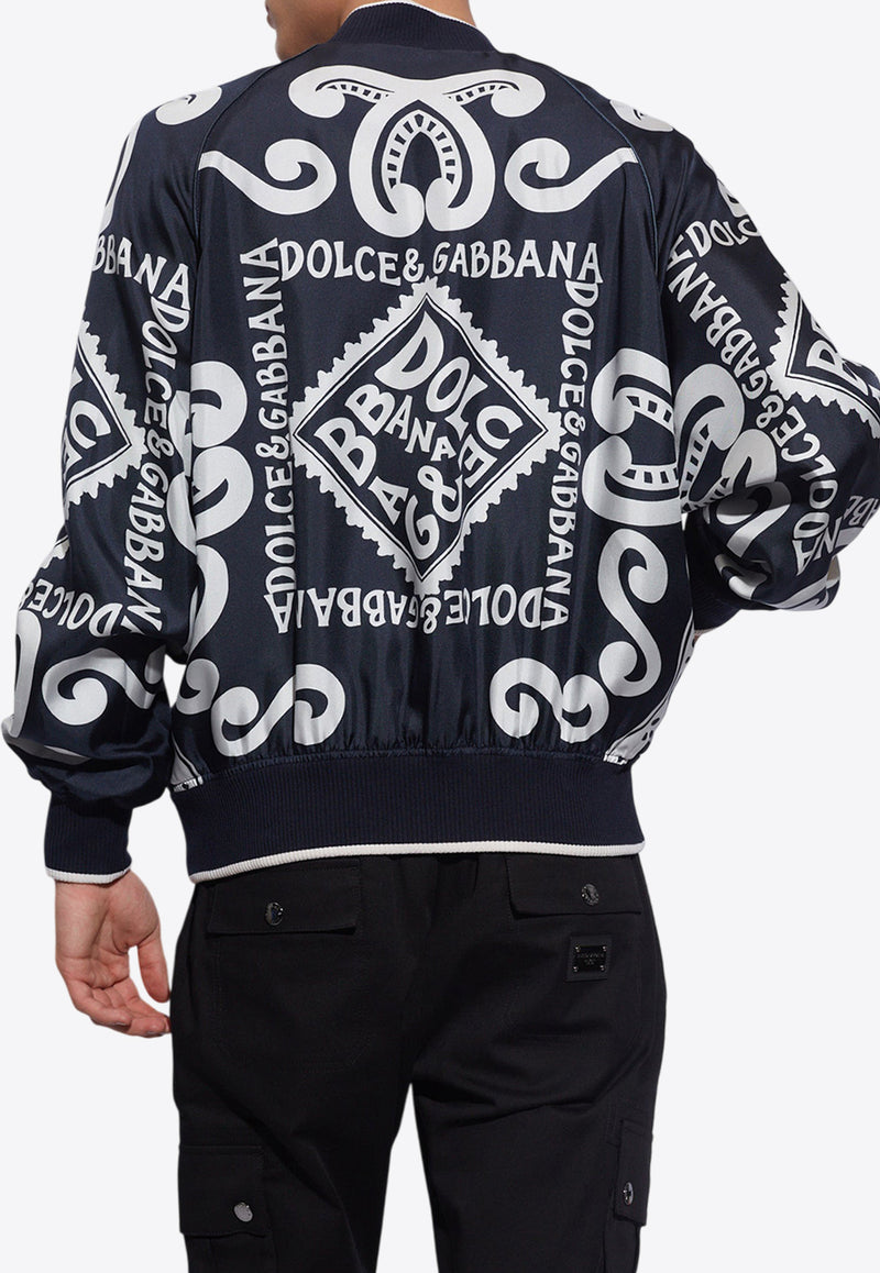 Dolce & Gabbana Marina Print Silk Bomber Jacket Navy G9ZB0T HI1QD-HB4XR