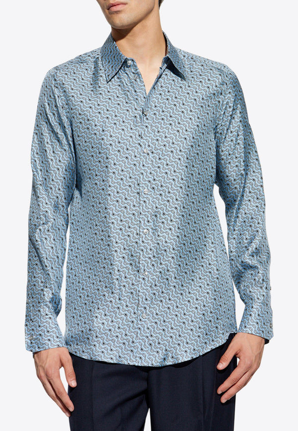 Dolce & Gabbana Tie Print Button-Up Silk Shirt Light Blue G5LB0T IS1V5-HC5FY