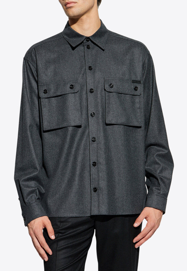 Dolce & Gabbana Oversized Button-Up Wool Shirt Gray G5MD1T FU21Q-S8290