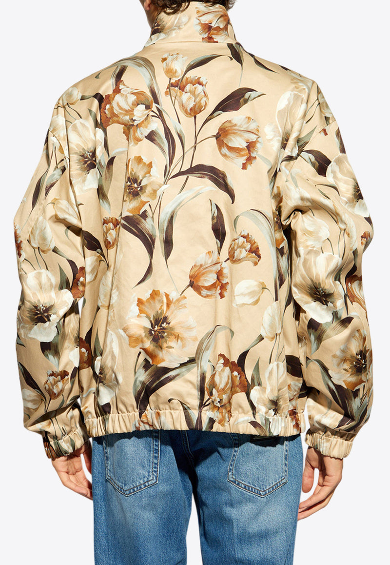 Dolce & Gabbana Reversible Tulip Print Zip-Up Jacket Beige G9AZDT FS6N5-HK5BW