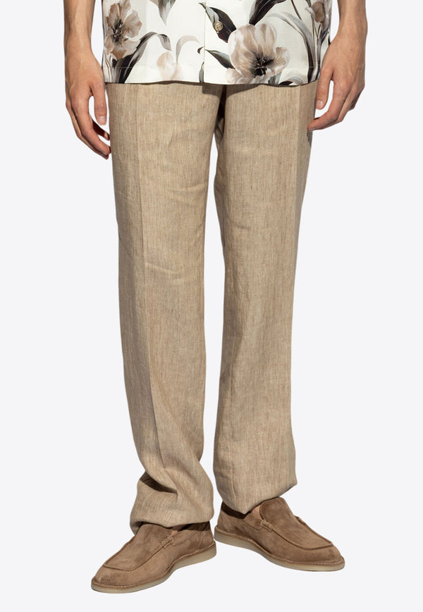 Dolce & Gabbana Straight-Leg Linen Pants Beige GP0D6T FU4L0-S8230