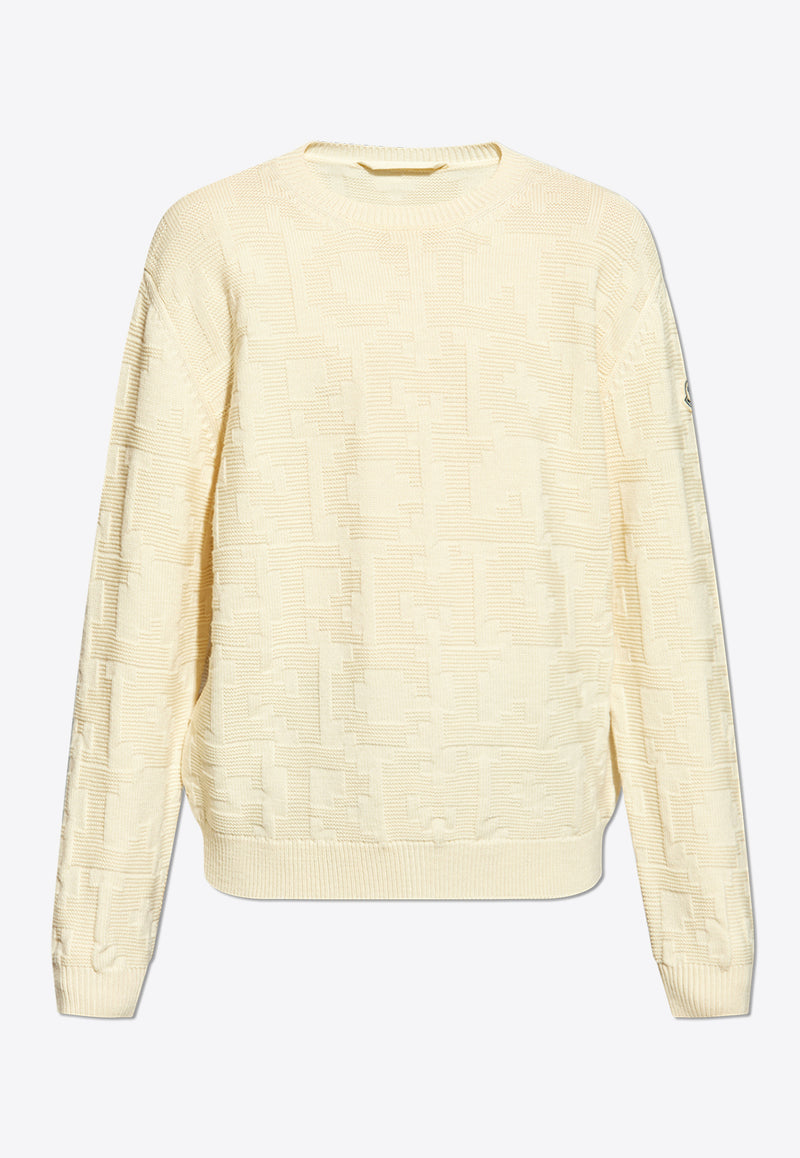 Moncler Textured Logo Wool Sweater Cream J20919C00006 M1282-034