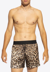 Dolce & Gabbana Leopard Print Silk Boxer Shorts Brown M4F05T ONR26-HA93M