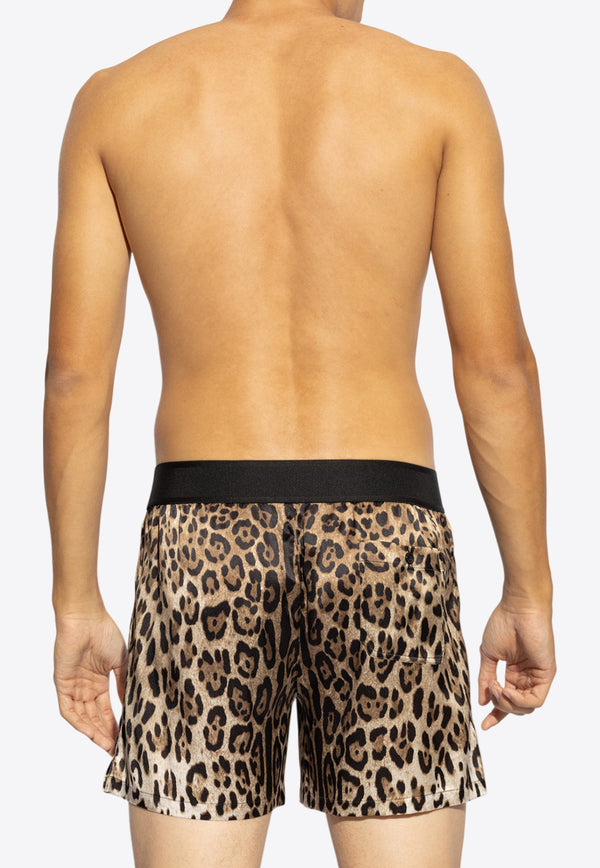 Dolce & Gabbana Leopard Print Silk Boxer Shorts Brown M4F05T ONR26-HA93M