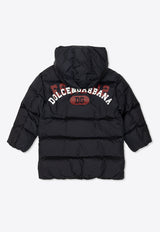 Dolce & Gabbana Kids Girls Logo Print Down Jacket Navy Blue L4JB6T G7NMN-B4902
