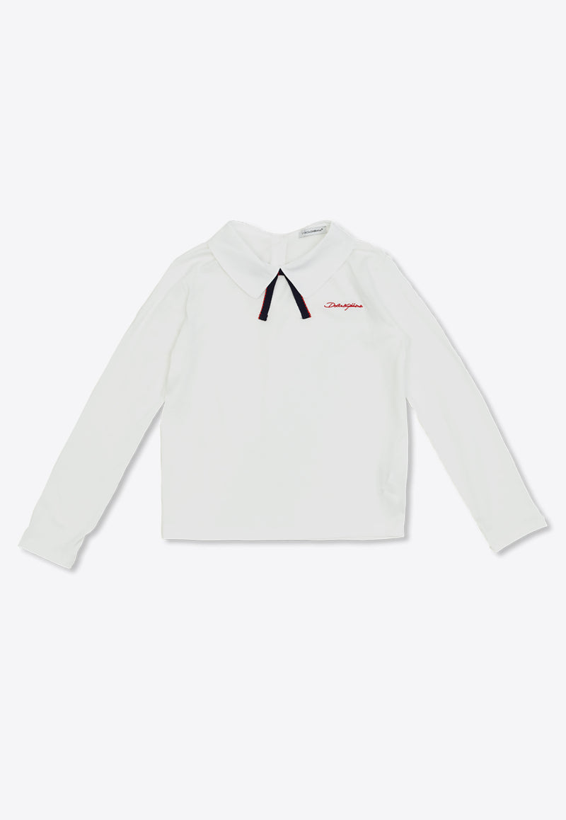 تي شيرت طويل الأكمام بشعار مطرز للبنات