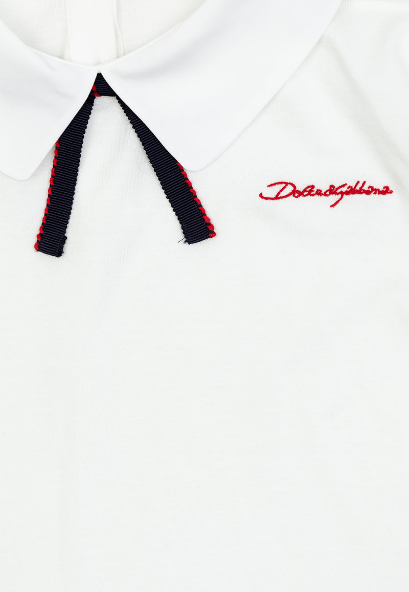 تي شيرت طويل الأكمام بشعار مطرز للبنات