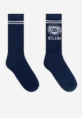 Dolce & Gabbana Kids Boys DG Logo Print Socks Navy Blue LBKAE5 JBCDM-S9004