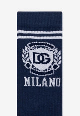 Dolce & Gabbana Kids Boys DG Logo Print Socks Navy Blue LBKAE5 JBCDM-S9004