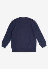 Dolce & Gabbana Kids Boys Logo Print Crewneck Sweater Navy Blue L4KWE2 JBCDE-B1622