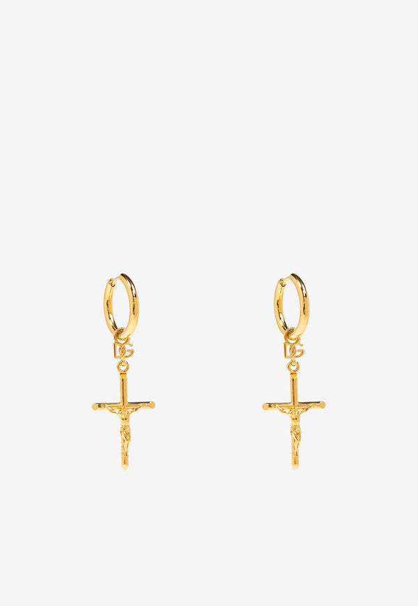 Dolce & Gabbana Cross-Pendant Hoop Earrings Gold WEQ1D2 W1111-ZOO00