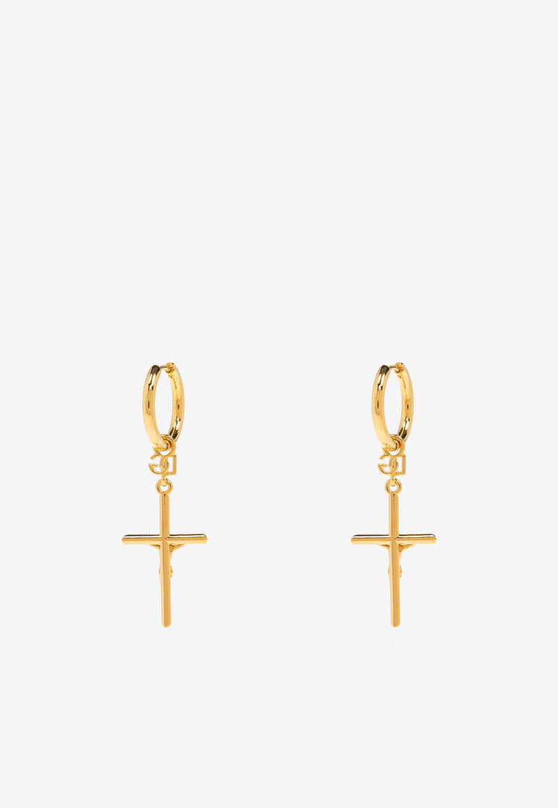 Dolce & Gabbana Cross-Pendant Hoop Earrings Gold WEQ1D2 W1111-ZOO00