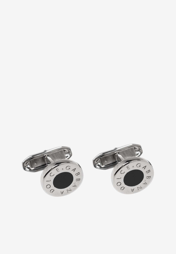 Dolce & Gabbana Logo Engraved Round Cufflinks Silver WFQ5L2 W1111-87655