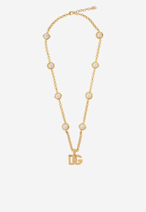 Dolce & Gabbana DG Logo Pendant Chain Necklace Gold WNQ6L2 W1111-ZOO00